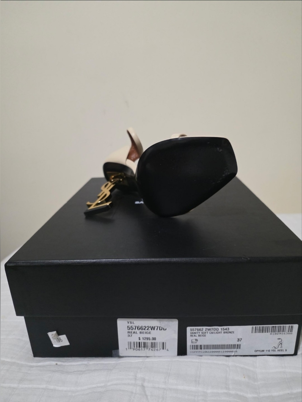Saint Laurent Cream Leather Opyum Slingback Sandals Size7/ has Black Dots   R/L - Picture 7 of 9